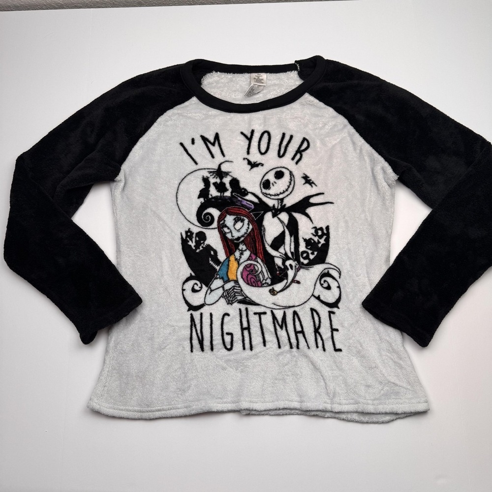 Disney Nightmare Before Christmas Shirt Girls Large 12-14 Black Fleece Sleepwear
